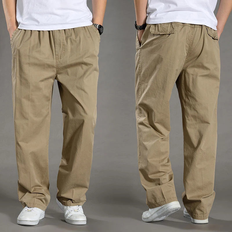 Mens casual Cargo Cotton pants men pocket loose Straight Pants Elastic Work Trousers Brand Fit Joggers Male Super Large Size 6XL