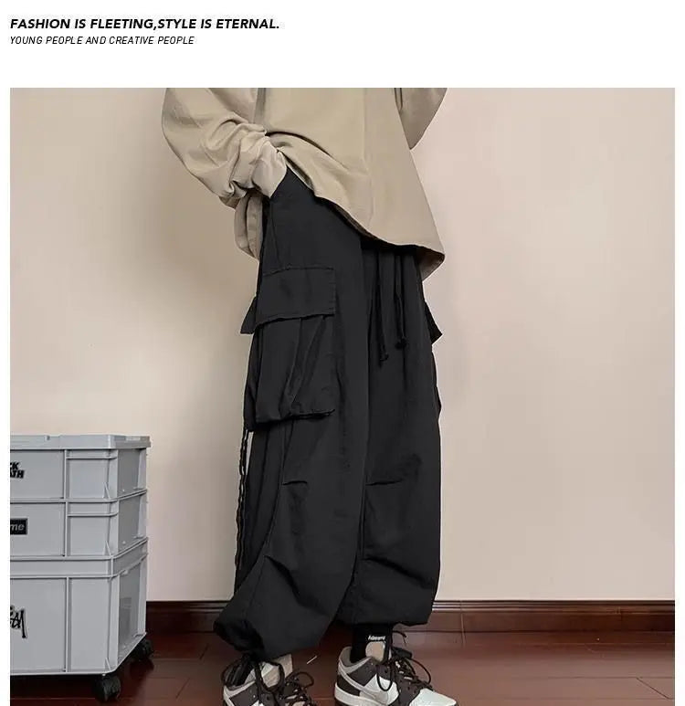 Mens Loose Fit Cargo Pants Hip Hop Streetwear Casual Sports Pants For All Seasons