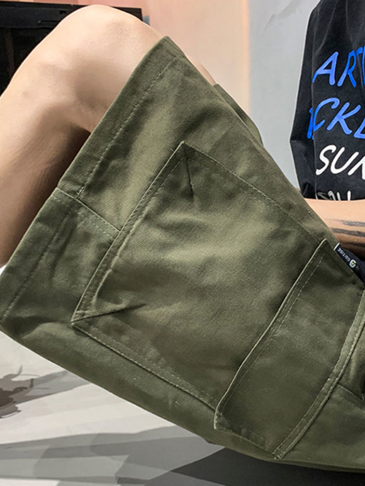 Mens Cargo Shorts Summer Army Green Cotton Shorts Men Loose Multi-Pocket Shorts Casual Trousers Men Clothing Y2k