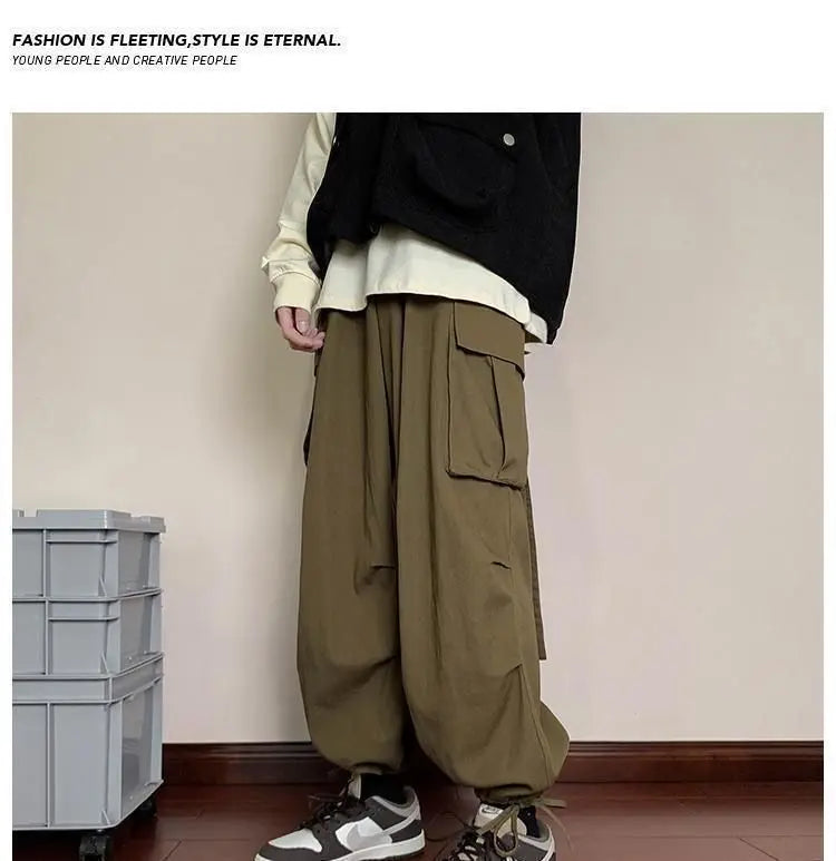 Mens Loose Fit Cargo Pants Hip Hop Streetwear Casual Sports Pants For All Seasons