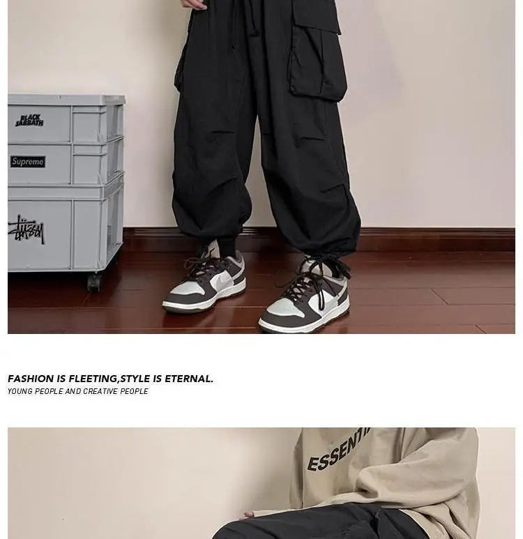 Mens Loose Fit Cargo Pants Hip Hop Streetwear Casual Sports Pants For All Seasons