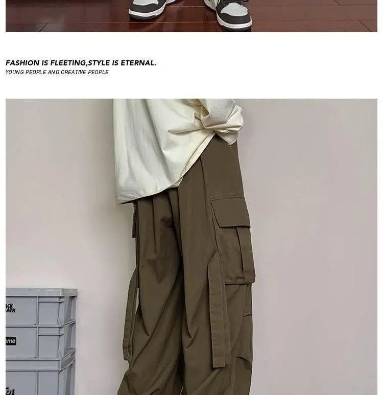 Mens Loose Fit Cargo Pants Hip Hop Streetwear Casual Sports Pants For All Seasons