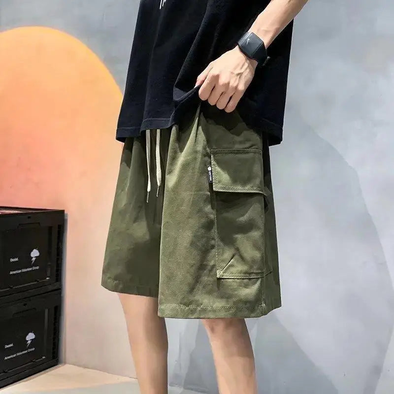 Mens Cargo Shorts Summer Army Green Cotton Shorts Men Loose Multi-Pocket Shorts Casual Trousers Men Clothing Y2k