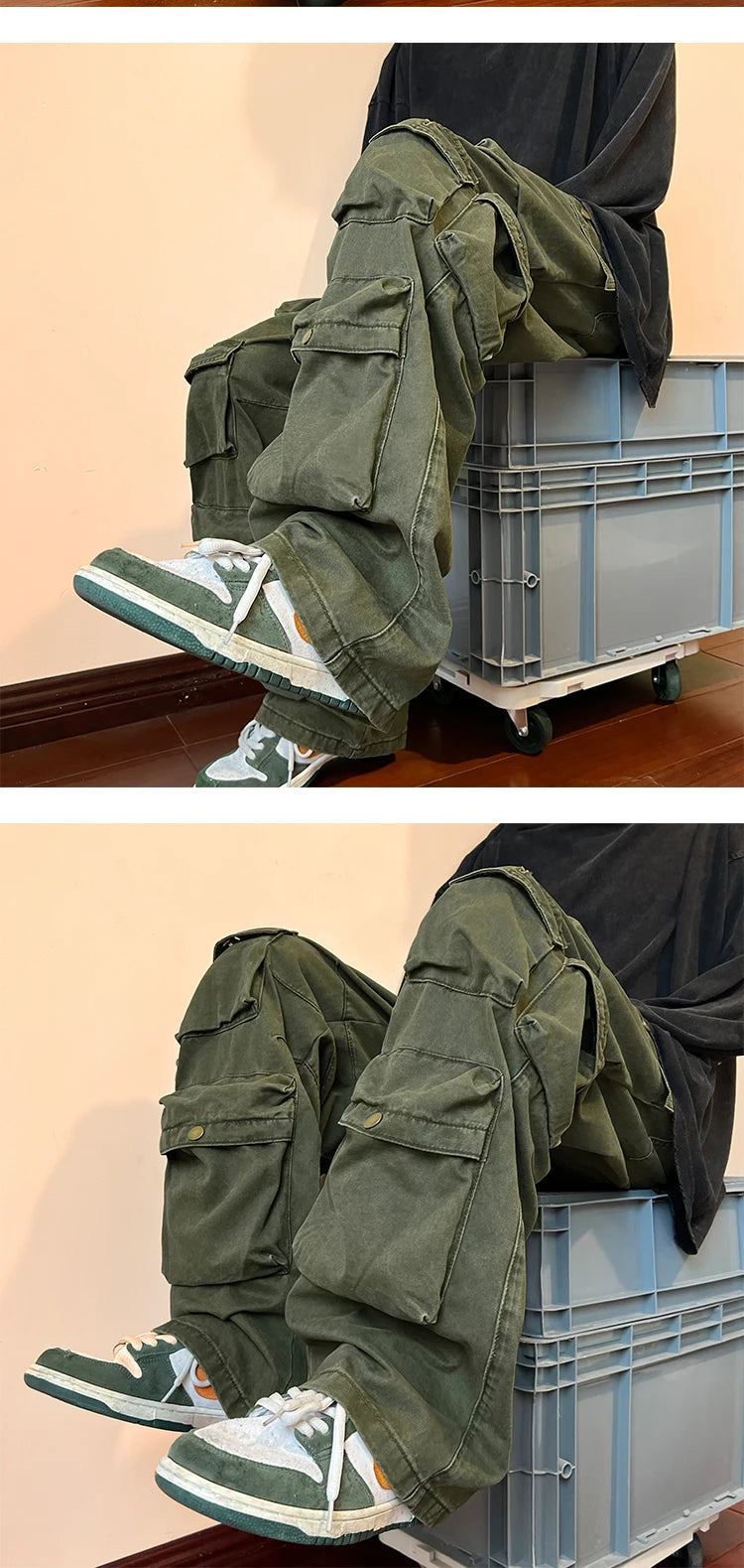 2025 Men Cargo Pants Multi-Pockets Tool Pants Harajuku Mens Vintage Loose Wide Leg Pants Streetwear Casual Hip-Hop Trousers