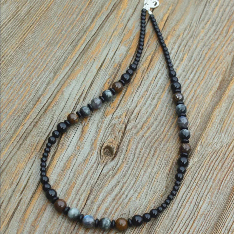 Menswear Black with Blue Beaded Unisex Necklace