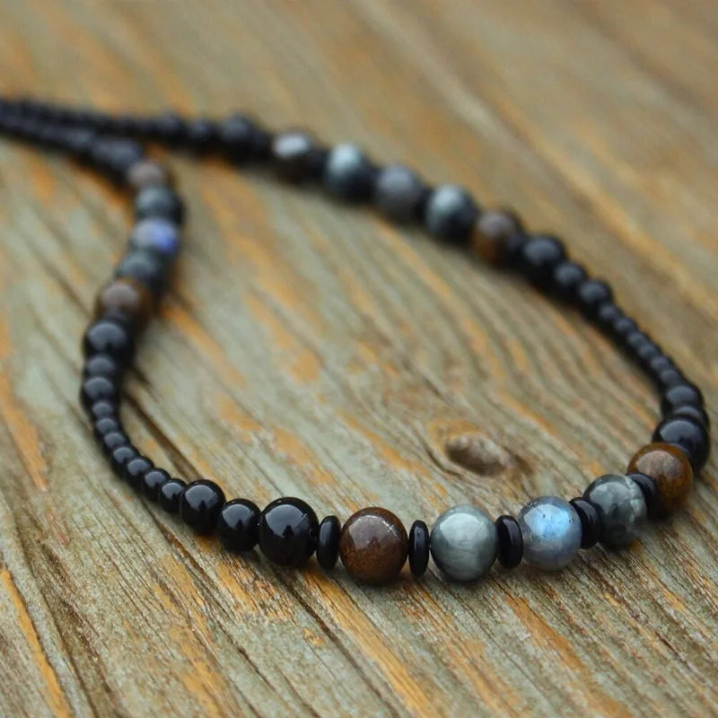 Menswear Black with Blue Beaded Unisex Necklace