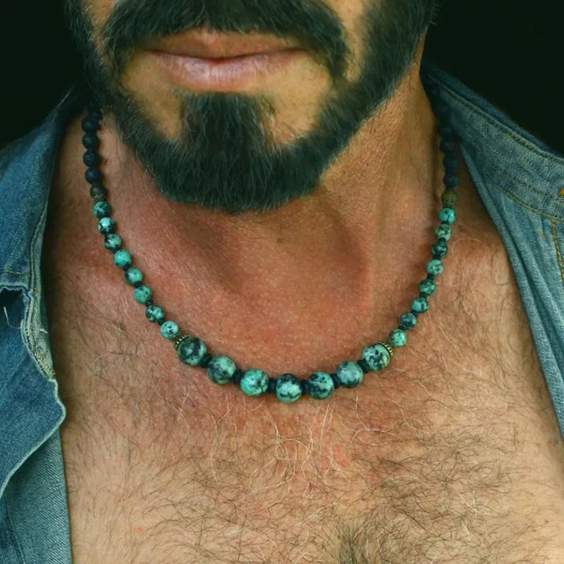 Menswear Black with Blue Beaded Unisex Necklace