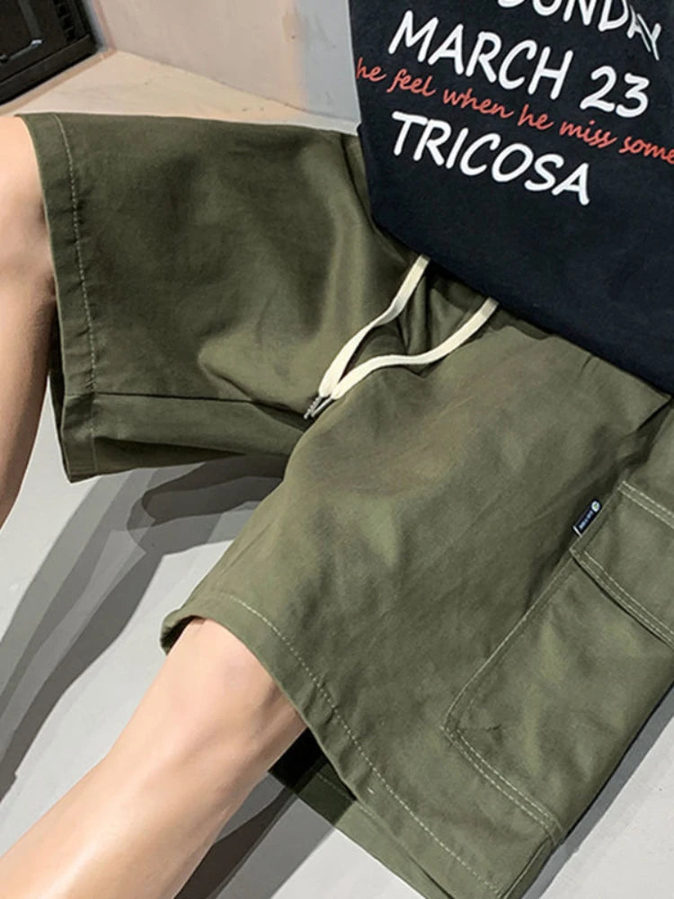 Mens Cargo Shorts Summer Army Green Cotton Shorts Men Loose Multi-Pocket Shorts Casual Trousers Men Clothing Y2k