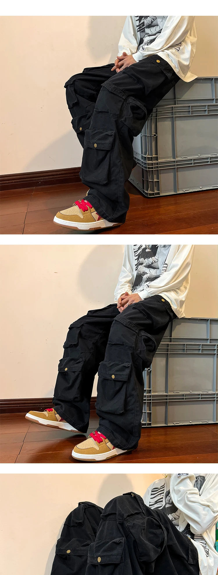 2025 Men Cargo Pants Multi-Pockets Tool Pants Harajuku Mens Vintage Loose Wide Leg Pants Streetwear Casual Hip-Hop Trousers