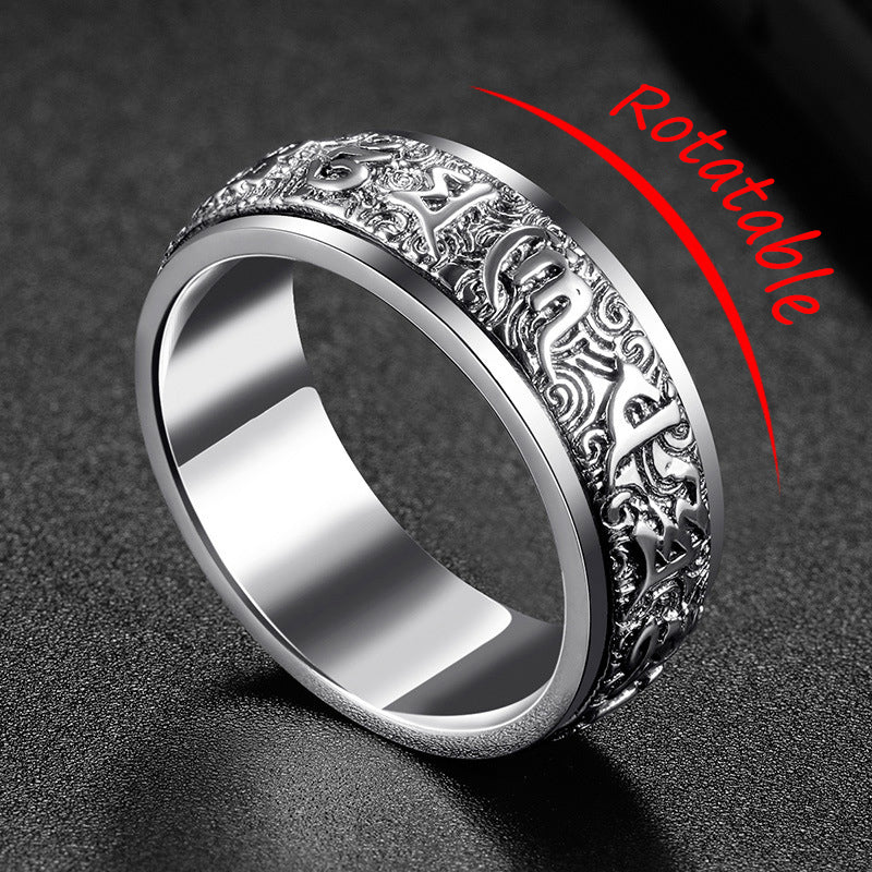 Classic Rotating Mens Rings Silver 925 Simple Original Design Six-character Mantra Ring Masculine and Handsome Banquet Jewelry
