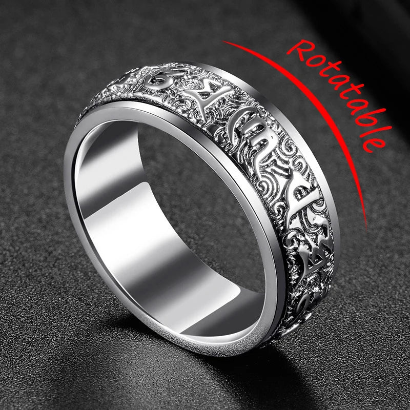 Classic Rotating Mens Rings Silver 925 Simple Original Design Six-character Mantra Ring Masculine and Handsome Banquet Jewelry