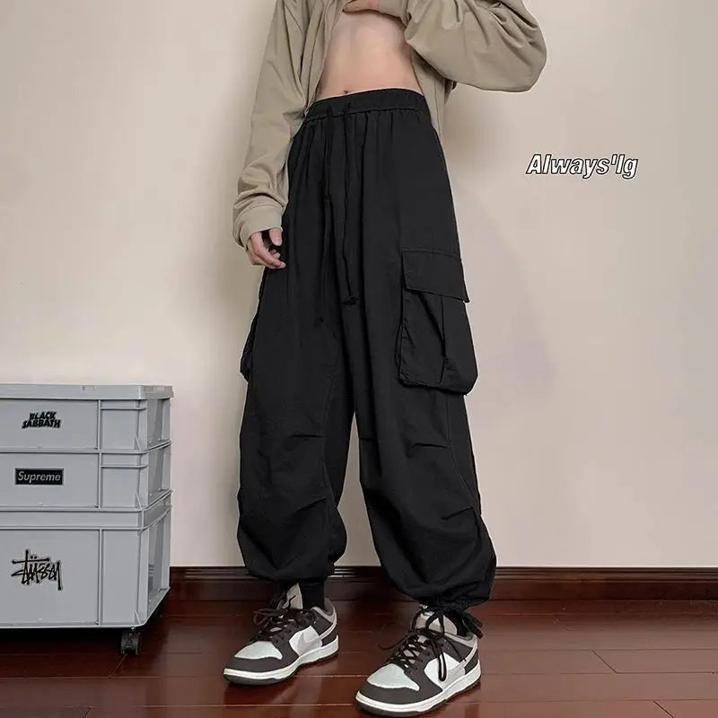 Mens Loose Fit Cargo Pants Hip Hop Streetwear Casual Sports Pants For All Seasons