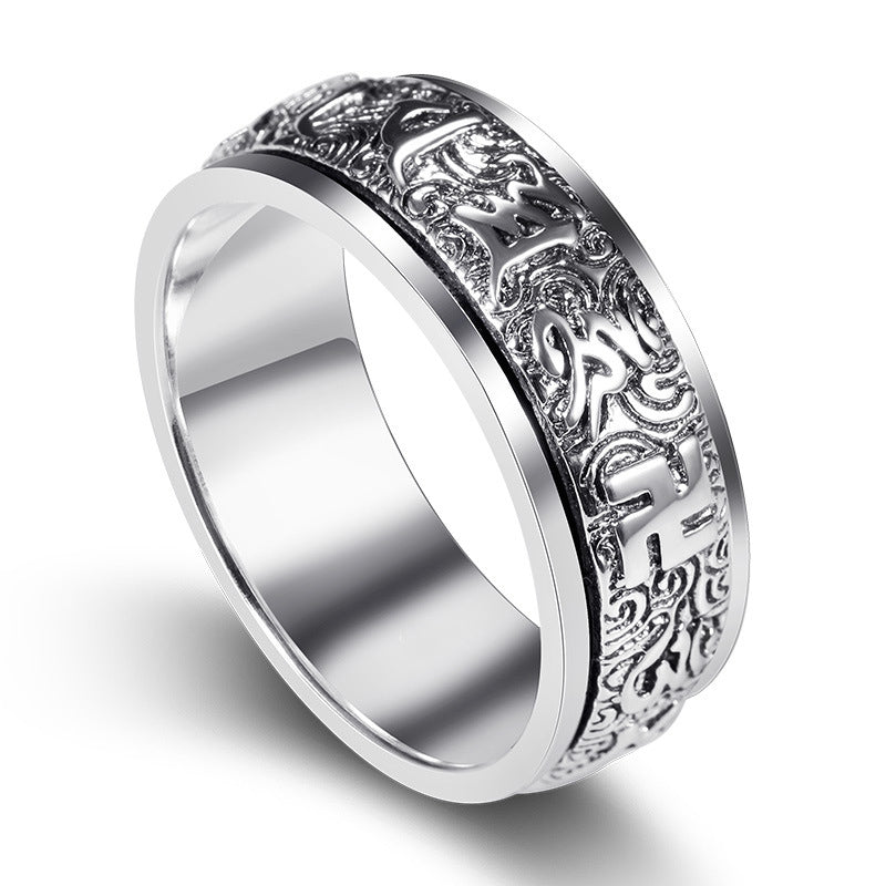 Classic Rotating Mens Rings Silver 925 Simple Original Design Six-character Mantra Ring Masculine and Handsome Banquet Jewelry