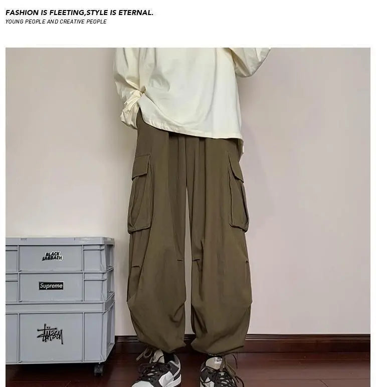 Mens Loose Fit Cargo Pants Hip Hop Streetwear Casual Sports Pants For All Seasons