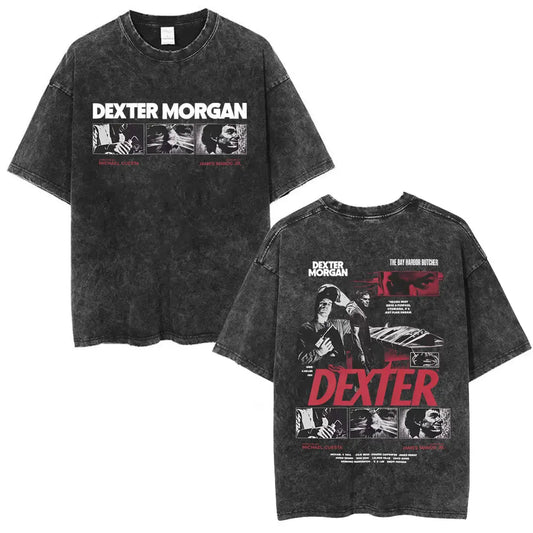 TV Play Dexter Morgan Washed Vintage T-shirts Men Women Retro Oversized Short Sleeve T Shirts High Quality Cotton Casual T-shirt