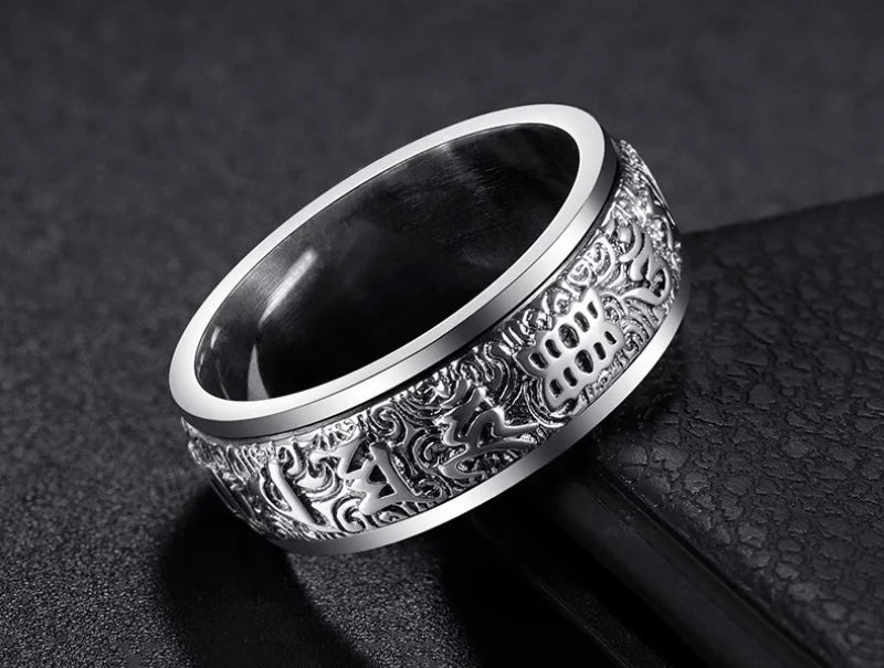 Classic Rotating Mens Rings Silver 925 Simple Original Design Six-character Mantra Ring Masculine and Handsome Banquet Jewelry
