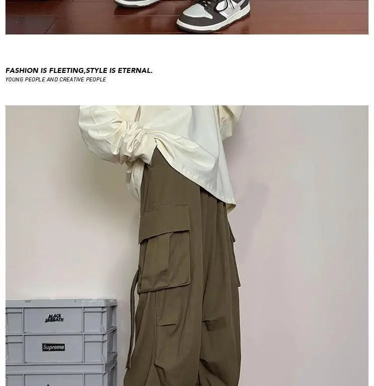 Mens Loose Fit Cargo Pants Hip Hop Streetwear Casual Sports Pants For All Seasons