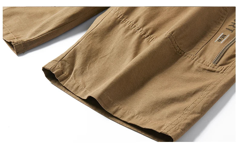Mens Cargo Shorts Knee Pants Zipper Pocket Summer Cotton Shorts Climbing Jogger Elastic Waist Sports Wear Casual Short Pants