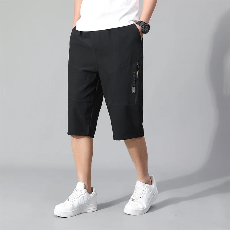 Mens Cargo Shorts Knee Pants Zipper Pocket Summer Cotton Shorts Climbing Jogger Elastic Waist Sports Wear Casual Short Pants