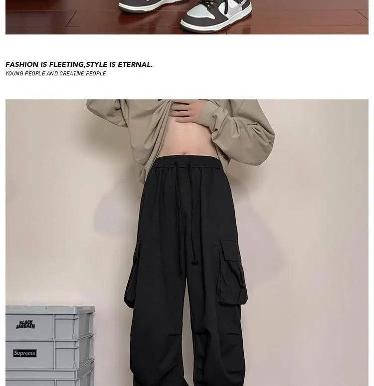 Mens Loose Fit Cargo Pants Hip Hop Streetwear Casual Sports Pants For All Seasons