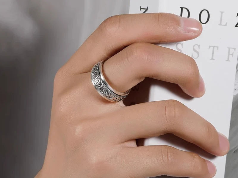 Classic Rotating Mens Rings Silver 925 Simple Original Design Six-character Mantra Ring Masculine and Handsome Banquet Jewelry