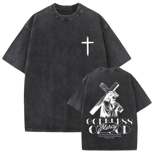 Vintage Washed Jesus Is King Graphic T-shirt Christian Religious Short Sleeve T-shirts Men Women Gothic Rock Oversized T Shirts