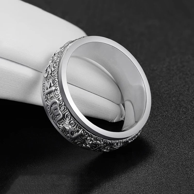 Classic Rotating Mens Rings Silver 925 Simple Original Design Six-character Mantra Ring Masculine and Handsome Banquet Jewelry