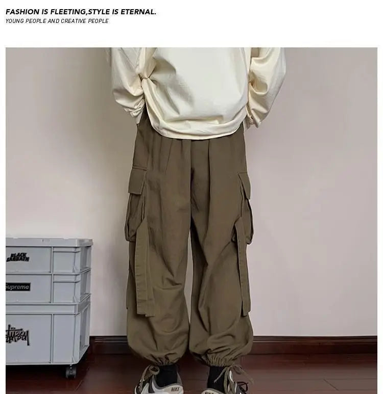 Mens Loose Fit Cargo Pants Hip Hop Streetwear Casual Sports Pants For All Seasons