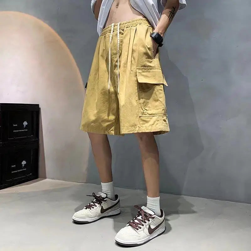 Mens Cargo Shorts Summer Army Green Cotton Shorts Men Loose Multi-Pocket Shorts Casual Trousers Men Clothing Y2k