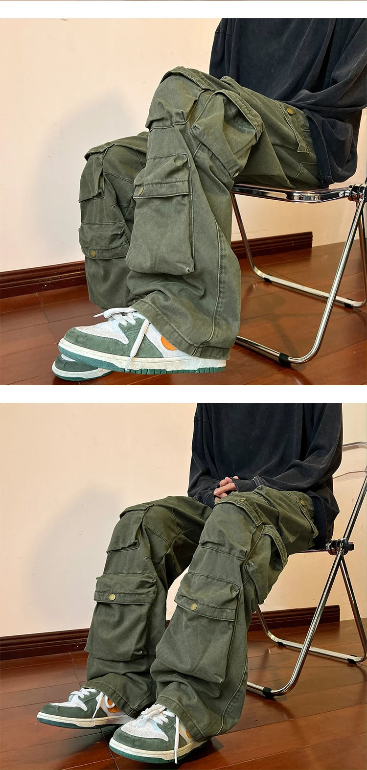 2025 Men Cargo Pants Multi-Pockets Tool Pants Harajuku Mens Vintage Loose Wide Leg Pants Streetwear Casual Hip-Hop Trousers