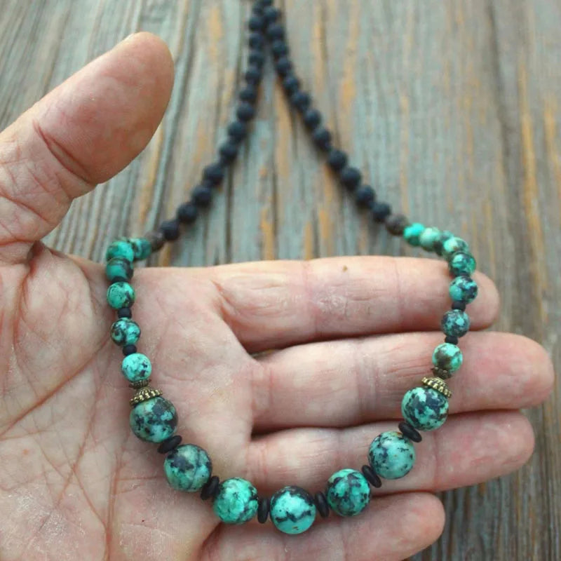 Menswear Black with Blue Beaded Unisex Necklace