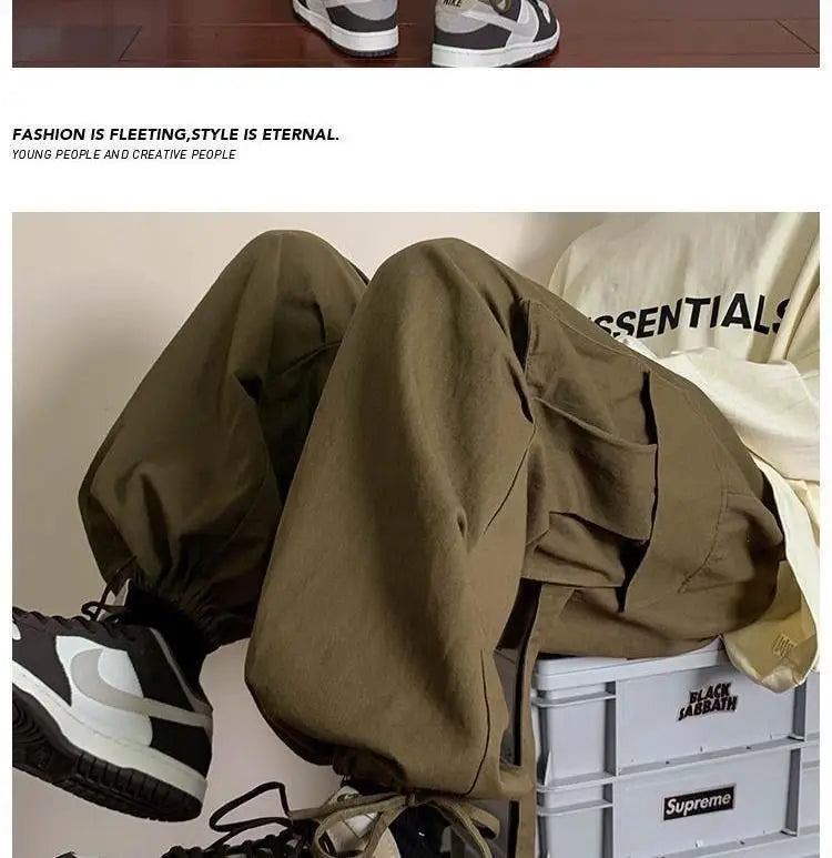 Mens Loose Fit Cargo Pants Hip Hop Streetwear Casual Sports Pants For All Seasons