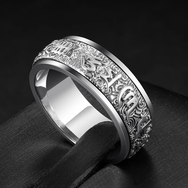 Classic Rotating Mens Rings Silver 925 Simple Original Design Six-character Mantra Ring Masculine and Handsome Banquet Jewelry