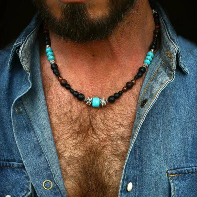 Menswear Black with Blue Beaded Unisex Necklace