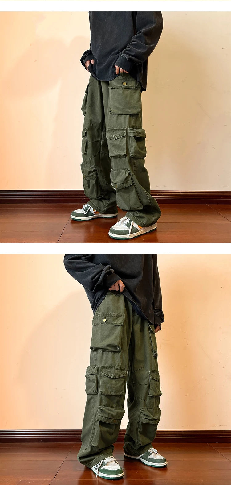 2025 Men Cargo Pants Multi-Pockets Tool Pants Harajuku Mens Vintage Loose Wide Leg Pants Streetwear Casual Hip-Hop Trousers