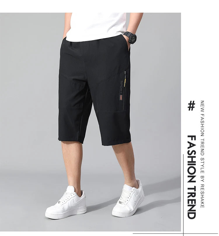 Mens Cargo Shorts Knee Pants Zipper Pocket Summer Cotton Shorts Climbing Jogger Elastic Waist Sports Wear Casual Short Pants