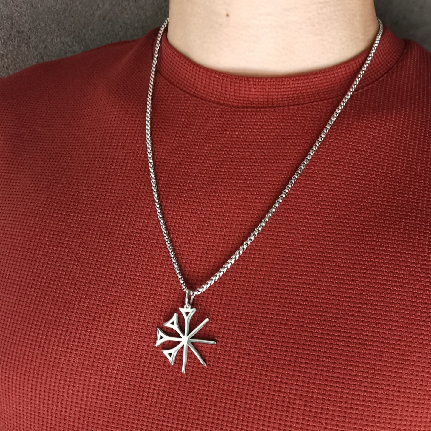 Alphabet Necklace Sumerian Dingir Cuneiform Pendant Mens Stainless Steel NK Chain 4mm 24''