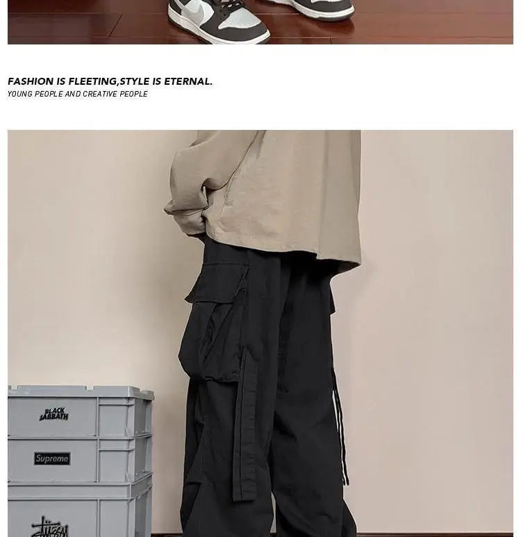 Mens Loose Fit Cargo Pants Hip Hop Streetwear Casual Sports Pants For All Seasons